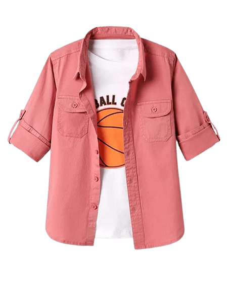 Full Sleeves Cotton Solid Shirt with Inner Tee – Light Red