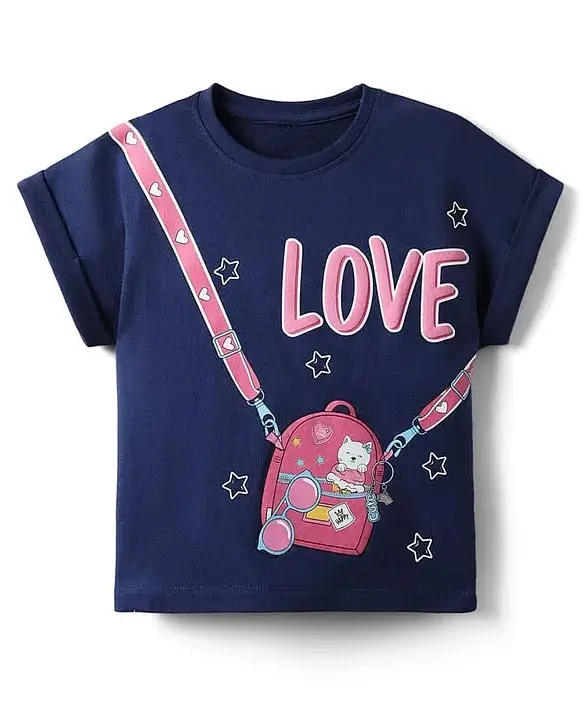 Sling Bag Print Navy Blue Cotton T-Shirt