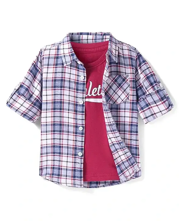 Full Sleeves Cotton Check Shirt with Printed Tee